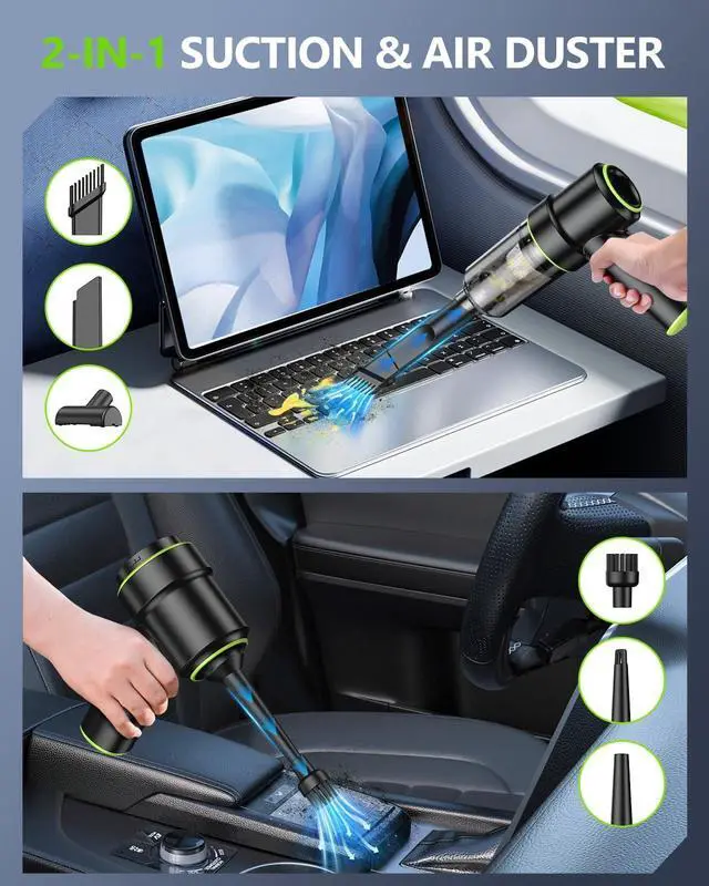 Alt view image 3 of 7 - CODN Handheld Car Vacuum Portable Cordless 12000PA, 2 in 1 Handheld Vacuum Cleaner and Air Duster with Multi-Nozzles and LED Light, Mini Hand Held Vacuum Rechargeable for Home, Car, Office, Pet Hair