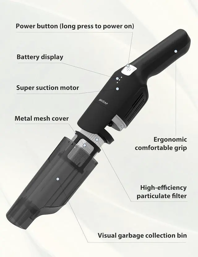 Alt view image 5 of 7 - Handheld Vacuum Cleaner, Cordless & Rechargeable, 15KPa Powerful Suction, 30-Min Runtime, 500ML Dust Cup, for Pet Hair/Car/Home
