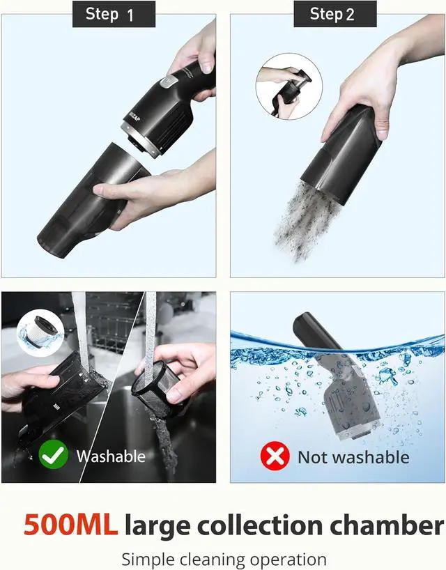 Alt view image 6 of 7 - Handheld Vacuum Cleaner, Cordless & Rechargeable, 15KPa Powerful Suction, 30-Min Runtime, 500ML Dust Cup, for Pet Hair/Car/Home