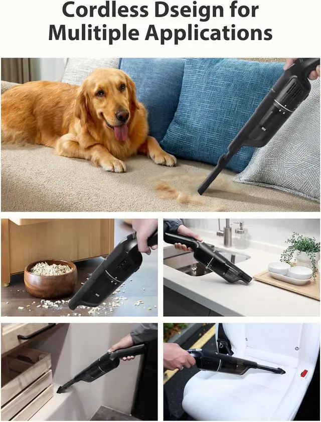 Alt view image 4 of 7 - Handheld Vacuum Cleaner, Cordless & Rechargeable, 15KPa Powerful Suction, 30-Min Runtime, 500ML Dust Cup, for Pet Hair/Car/Home