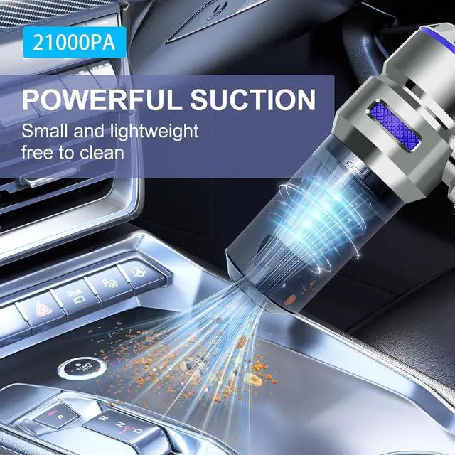 Alt view image 3 of 6 - Handheld Vacuum Cordless - 21KPa Strong Suction Car Vacuum Cleaner with 6000mAh Battery & Type-C Charging, 0.4L Dust Cup, Portable car Vacuum for Car Detailing, Home, Camping - Blue