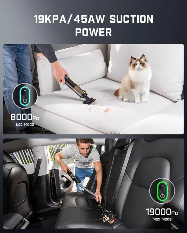 Alt view image 6 of 7 - Slim V8 APEX Car Vacuum, 4-in-1 Portable Mini Cordless Vacuum with 19000pa Suction Power, Type-C Charge, 2 Suction Modes, Handheld Vacuum for Car, Office Desk, Keyboards (Black)