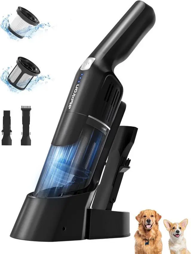 Main image of Aspiron Cordless Handheld Vacuum, 15KPA Powerful Car Vacuum, Rechargeable, Charging Dock, Ergonomic Handle, 2-in-1 Crevice Tool, 1.8lb Portable Vacuum Cleaner with 2-Speed for Car, Home, Black Silver