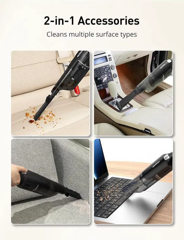 Alt view image 5 of 7 - Aspiron Cordless Handheld Vacuum, 15KPA Powerful Car Vacuum, Rechargeable, Charging Dock, Ergonomic Handle, 2-in-1 Crevice Tool, 1.8lb Portable Vacuum Cleaner with 2-Speed for Car, Home, Black Silver