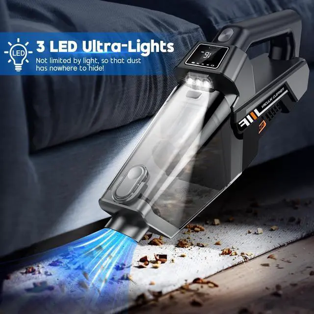 Alt view image 7 of 7 - EYYA Handheld Vacuum Cordless, 16KPA Powerful Suction Hand Held Vacuum Cleaner Dust Busters Cordless Rechargeable, HD Display & 3 LED Lights, Portable Vacuum for Car, Home, Pet Hair