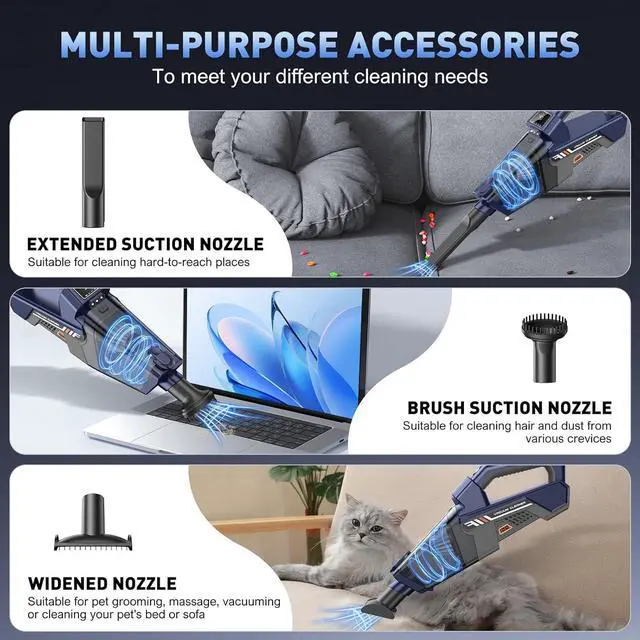 Alt view image 4 of 7 - JONYJ Handheld Vacuum Cordless, 16000PA High Power Car Vacuum Cleaner, Portable Hand Held Vacuum Cleaner with LED Light & Multi-Nozzles, Dust Buster Rechargeable for Home, Car, Office, Pets