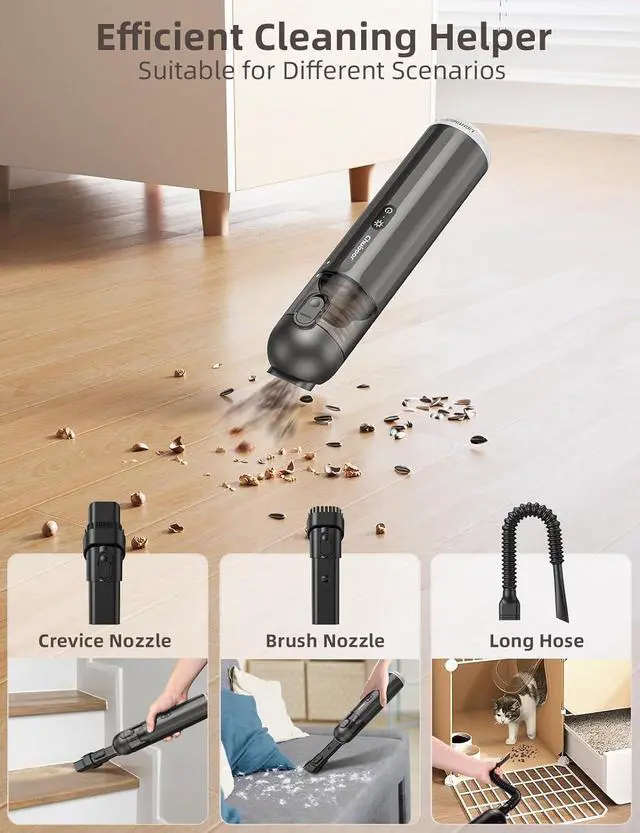 Alt view image 3 of 7 - Chuboor Handheld Car Vacuum Cleaner, 14,000Pa Cordless Vacuum Cordless Rechargeable, 120 WPowerful Mini Hand Vacuum with Multifunctional Nozzle for Car, Home, Office, Pet Hair (Brown)