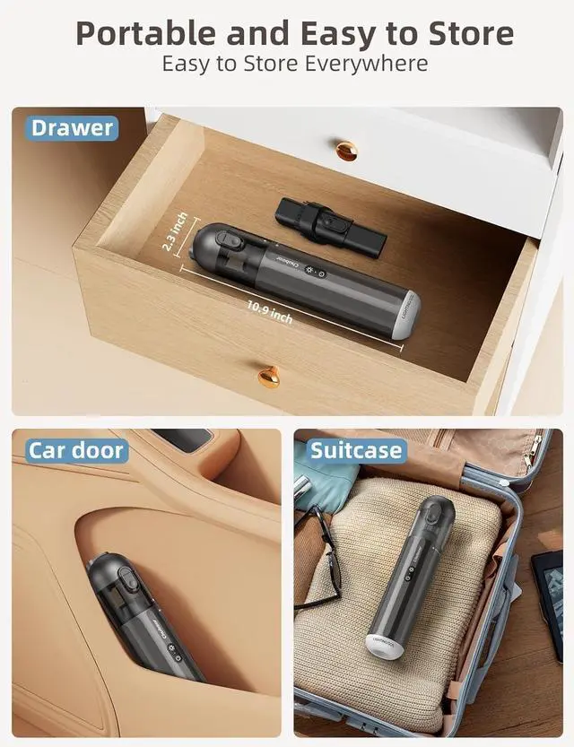 Alt view image 5 of 7 - Chuboor Handheld Car Vacuum Cleaner, 14,000Pa Cordless Vacuum Cordless Rechargeable, 120 WPowerful Mini Hand Vacuum with Multifunctional Nozzle for Car, Home, Office, Pet Hair (Brown)