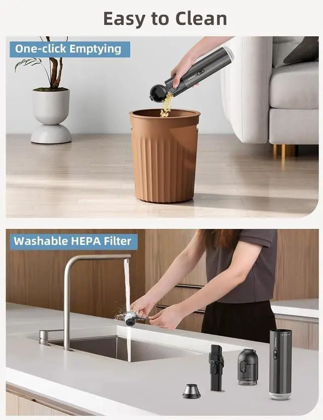 Alt view image 6 of 7 - Chuboor Handheld Car Vacuum Cleaner, 14,000Pa Cordless Vacuum Cordless Rechargeable, 120 WPowerful Mini Hand Vacuum with Multifunctional Nozzle for Car, Home, Office, Pet Hair (Brown)