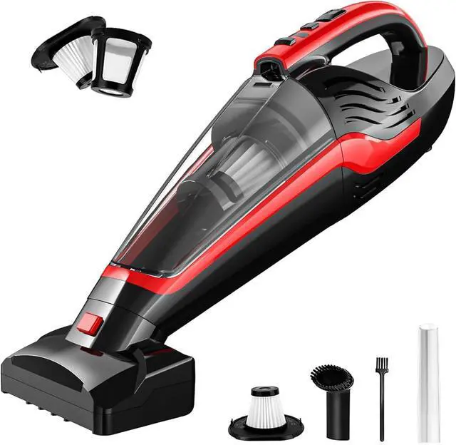 Main image of Pet Hair Handheld Vacuum, Car Vacuum Portable Cordless Rechargeable with Reusable Filter and Motorized Brush for Carpet, Couch & Stairs, Red, 17.4"X 4.6"X 6.6"