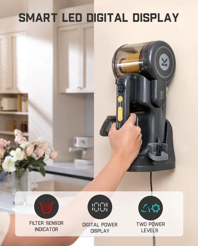 Alt view image 5 of 7 - Fanttik Fold V10 Ultra Deluxe Handheld Vacuum Cordless, 17kPa Suction Power, Charging Base, Pivot Nozzle, Up to 35 Mins Runtime, Smart LED Display, Cordless Dustbuster Vacuum for Home, Car