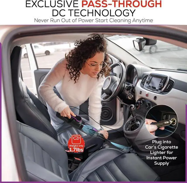 Alt view image 4 of 7 - HyperVac 2-in-1 Corded & Cordless Car Vacuum + Blower | 18500Pa Suction, Flexible Hose, Pet Brush & More | XL Battery, USB-C Fast Charge | Handheld for Home, Office, Auto Detailing, Pets (2025 Model)