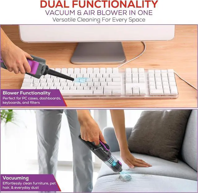 Alt view image 6 of 7 - HyperVac 2-in-1 Corded & Cordless Car Vacuum + Blower | 18500Pa Suction, Flexible Hose, Pet Brush & More | XL Battery, USB-C Fast Charge | Handheld for Home, Office, Auto Detailing, Pets (2025 Model)