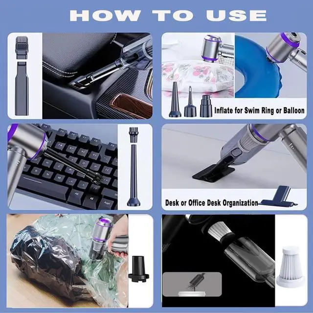 Alt view image 4 of 6 - Airified Pro Car Vacuum, 3 in 1 New Pro V2 Portable 29000 Pa Suction Air Blower/Car Vacuum, Rechargeable High Power Cordless Vacuum Cleaner for Home, Long Lasting Battery Mini Vacuum Cleaner