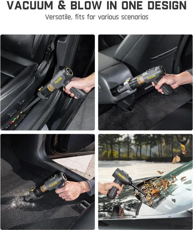 Alt view image 2 of 7 - Slim V9 Mix Car Vacuum, 4 in 1 Handheld Air Duster, 12000PA Suction Power with Smart LED Display, Cordless Portable Mini Keyboard Vacuum for Car Interior, Office Desk