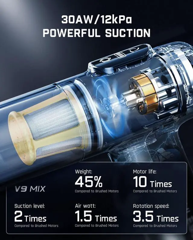 Alt view image 3 of 7 - Slim V9 Mix Car Vacuum, 4 in 1 Handheld Air Duster, 12000PA Suction Power with Smart LED Display, Cordless Portable Mini Keyboard Vacuum for Car Interior, Office Desk