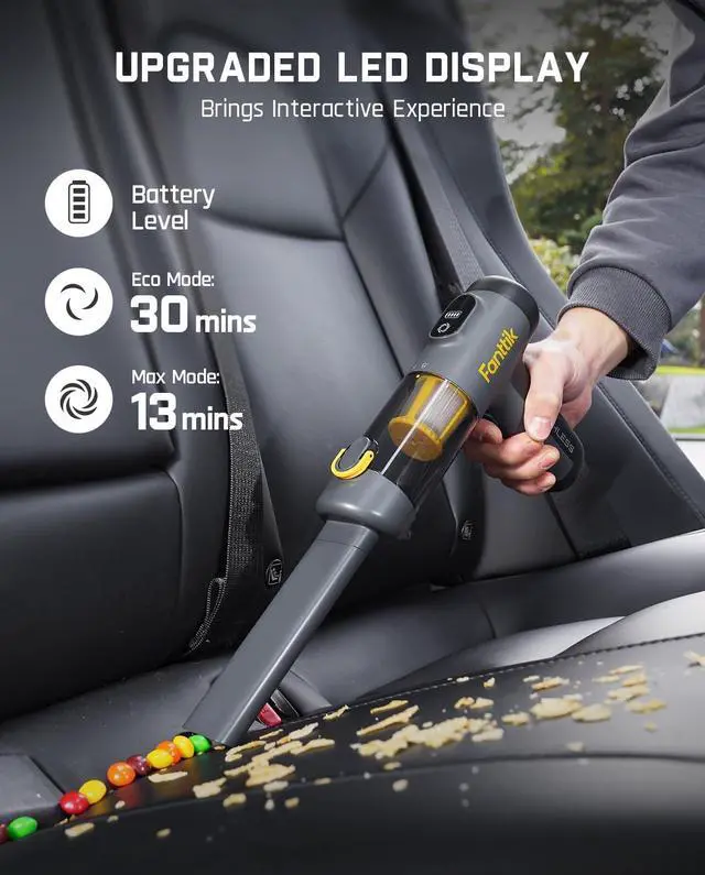 Alt view image 4 of 7 - Slim V9 Mix Car Vacuum, 4 in 1 Handheld Air Duster, 12000PA Suction Power with Smart LED Display, Cordless Portable Mini Keyboard Vacuum for Car Interior, Office Desk