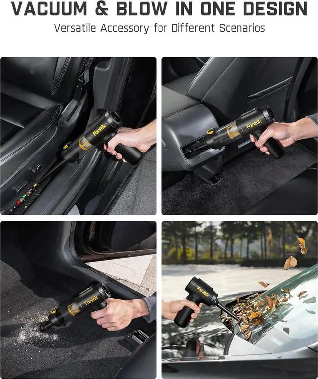 Alt view image 2 of 6 - Fanttik Slim V10 Mix Cordless Car Vacuum, 4 in 1 Handheld Air Duster, Color Smart LED Display, 16kPa Suction Power, Cordless Portable Mini Keyboard Vacuum for Car, Office Desk
