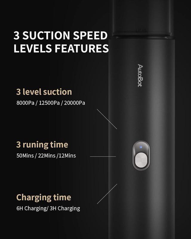 Alt view image 4 of 7 - AutoBot Car Vacuum Portable Cordless - 20000PA Handheld Vacuum for Pet Hair, 50 Min Runtime with 5 Attachments & Flexible Hose, 3Hr Fast Charge for Cars, Trucks, Home Cleaning (Type-C)
