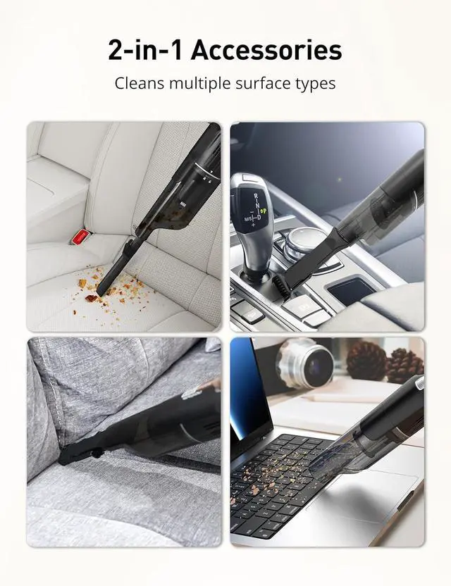 Alt view image 3 of 7 - Successor Handheld Vacuum, Cordless Vacuum 15KPA Powerful Car Vacuums, Rechargeable, Charging Dock, Ergonomic Handle, 2-in-1 Crevice Tool, Portable Handheld Vacuums with 2-Speed for Car