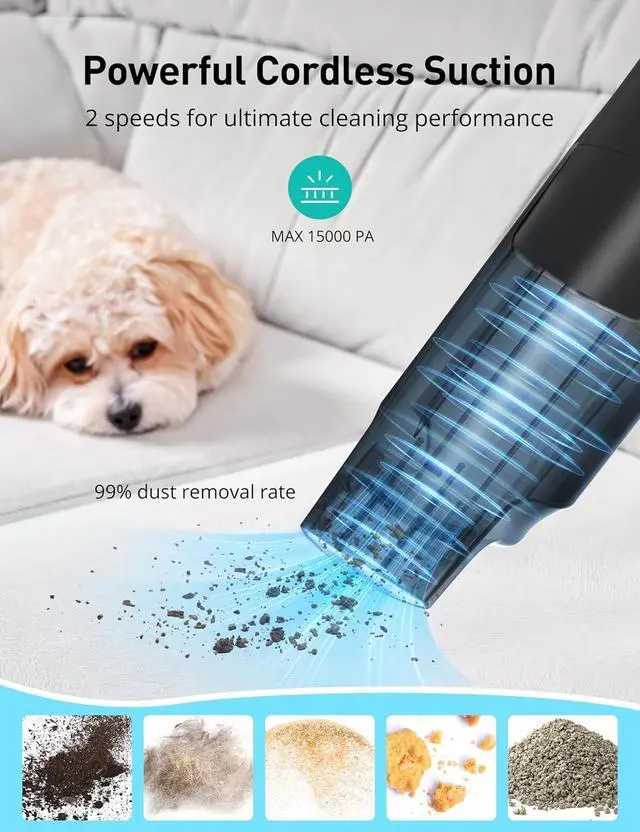 Alt view image 4 of 7 - Successor Handheld Vacuum, Cordless Vacuum 15KPA Powerful Car Vacuums, Rechargeable, Charging Dock, Ergonomic Handle, 2-in-1 Crevice Tool, Portable Handheld Vacuums with 2-Speed for Car