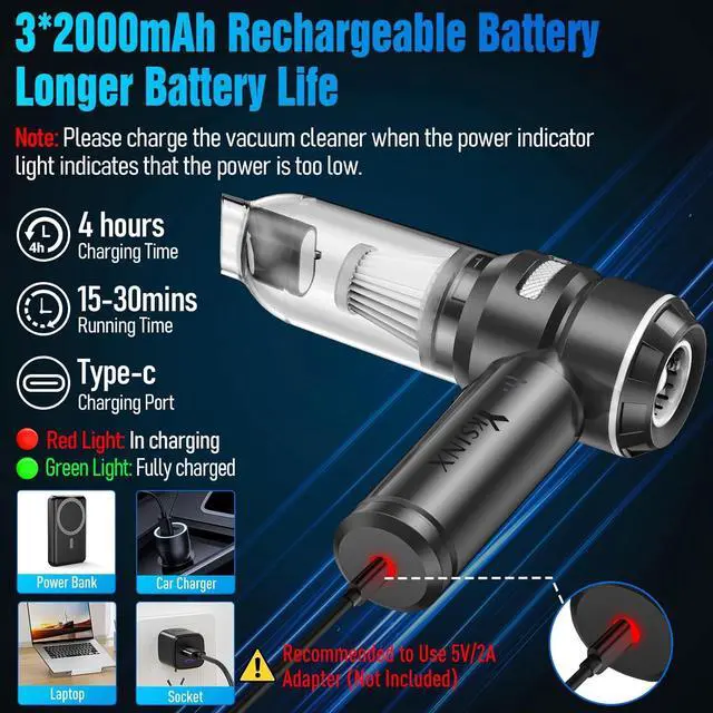 Alt view image 6 of 6 - Car Vacuum Cleaner High Power,18000PA Handheld Vacuum Cordless with Brushless Motor,4 in 1 Portable Mini Vacuum Cleaner & Air Duster,3 Gear,Small Handheld Vacuum Rechargeable for Car,Home