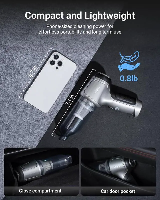 Alt view image 3 of 7 - Car Vacuum and Blower, 12000PA Handheld Vacuum Corless, 0.8lb Ultra-Light, 4-in-1 Rechargeable Small Vacuum Cleaner Potable for Car, Home, PC, Desktop, Pet Hair and Electronics