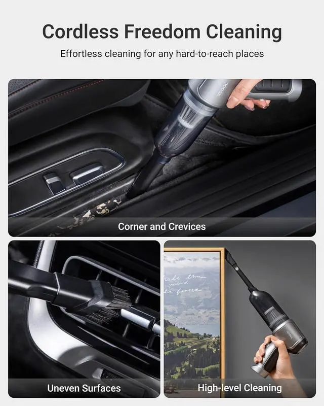 Alt view image 5 of 7 - Car Vacuum and Blower, 12000PA Handheld Vacuum Corless, 0.8lb Ultra-Light, 4-in-1 Rechargeable Small Vacuum Cleaner Potable for Car, Home, PC, Desktop, Pet Hair and Electronics