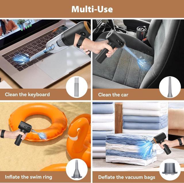 Alt view image 4 of 7 - Handheld Car Vacuum Cleaner, 15000Pa Cordless and Air Duster, Portable Strong Suction With LED Display, Rechargeable Blower Mini for Home Pet Hair Dust