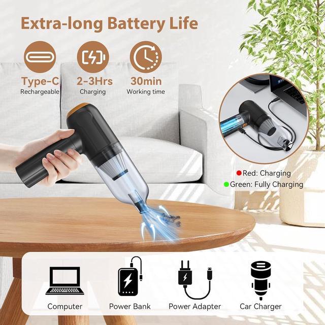 Alt view image 6 of 7 - Handheld Car Vacuum Cleaner, 15000Pa Cordless and Air Duster, Portable Strong Suction With LED Display, Rechargeable Blower Mini for Home Pet Hair Dust