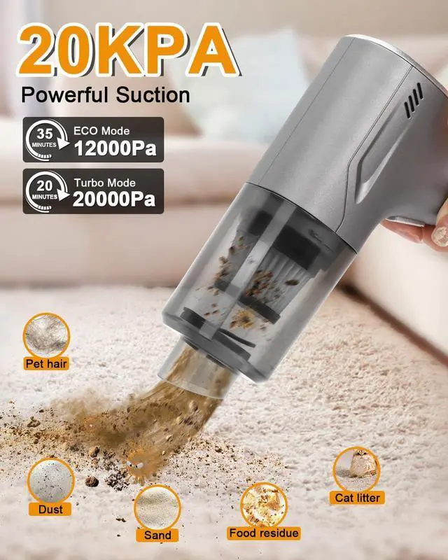 Alt view image 2 of 7 - Car Handheld Vacuum Cordless 4 in 1, 20000PA Car Vacuums Cleaner Portable Brushless Motor High Power Suction, Mini Hand Held Dust Busters Rechargeable with Multi Accessories for Home/Pet