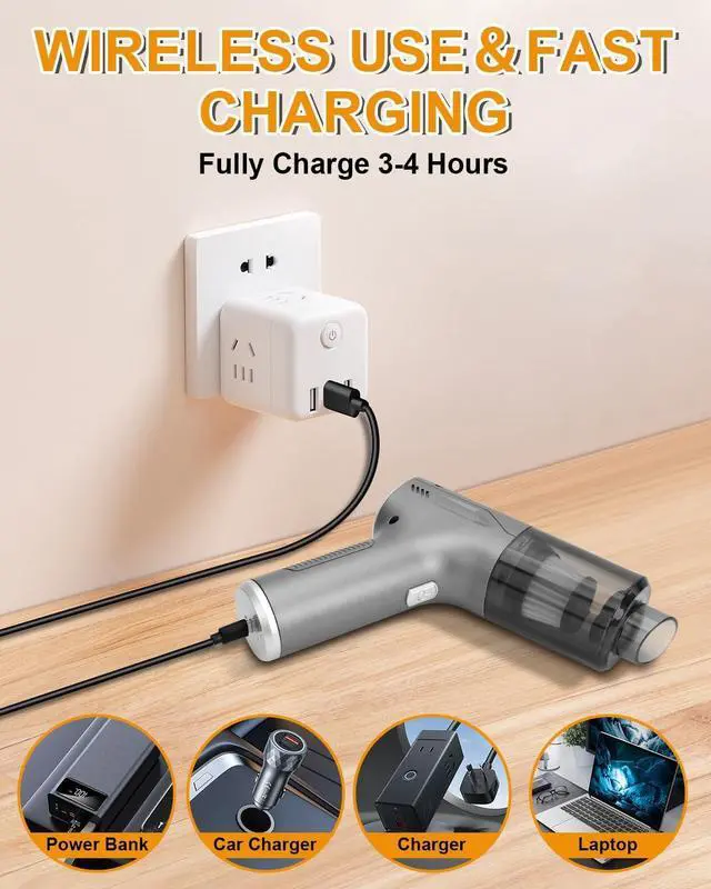 Alt view image 6 of 7 - Car Handheld Vacuum Cordless 4 in 1, 20000PA Car Vacuums Cleaner Portable Brushless Motor High Power Suction, Mini Hand Held Dust Busters Rechargeable with Multi Accessories for Home/Pet