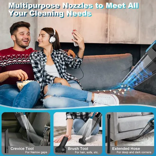 Alt view image 3 of 7 - Cordless Car Vacuum Lightweight High Power Handheld Vacuum Cleaner with LED Light, Hand Vacuum for Car Home Office and Pet Hair, BlackBlue