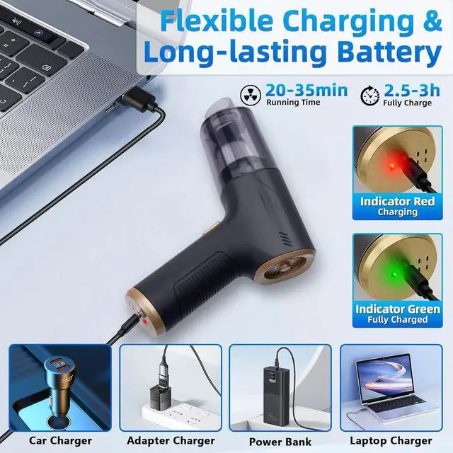 Alt view image 7 of 7 - Handheld Car Vacuum Cleaner Cordless, High-Power Brushless 20000PA Mini Hand Held Cleaner with 8 Multi-Functional Nozzle & 2 Replaceable Filters, Portable Vacuum Cleaner for Car Office Pet Hair