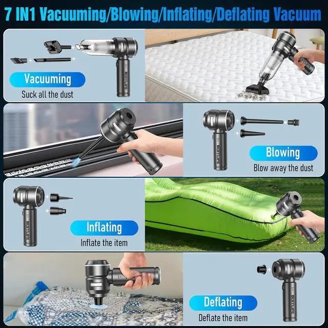 Alt view image 4 of 6 - BOITLIFE Handheld Car Vacuum Cleaner Cordless,18000PA High Power Portable Vacuum Cleaner&Air Duster,3 Gear,7 in 1 Small Vacuum Cleaner Rechargeable,Mini Hand Held Vacuum for Car Home Office Keyboard
