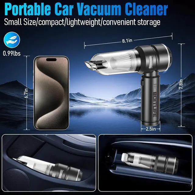 Alt view image 5 of 6 - BOITLIFE Handheld Car Vacuum Cleaner Cordless,18000PA High Power Portable Vacuum Cleaner&Air Duster,3 Gear,7 in 1 Small Vacuum Cleaner Rechargeable,Mini Hand Held Vacuum for Car Home Office Keyboard