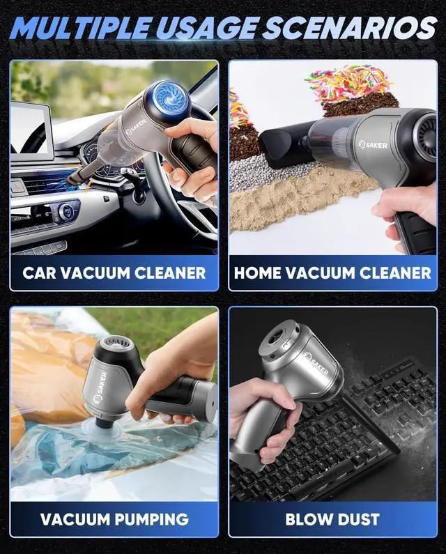 Alt view image 4 of 7 - Saker Car Vacuum Portable Cordless 3 in 1 Handheld Car Vacuum 15000PA High Power with Brushless Motor and TypeC for Cars,Office,Home Cleaning HL107B