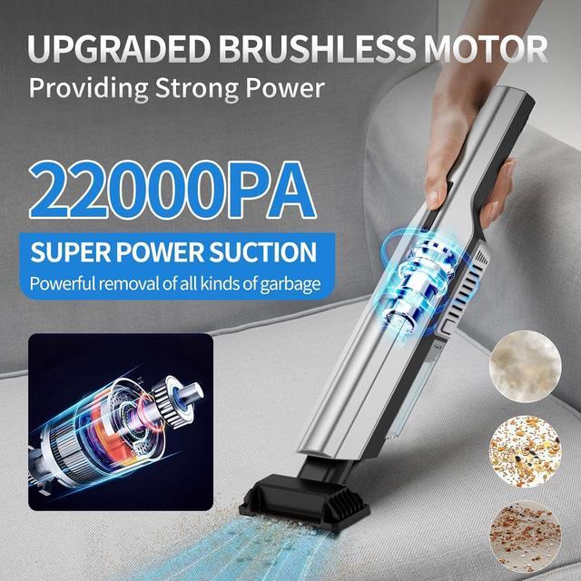 Alt view image 3 of 6 - Cordless Handheld Vacuum Cleaner - 22000Pa, Rechargeable Dust Buster for Car, High Power Portable Vacuum
