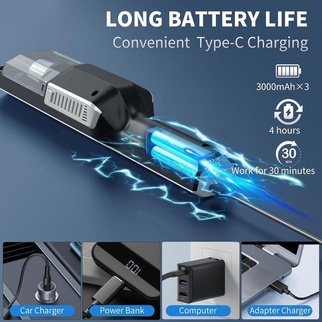 Alt view image 4 of 6 - Cordless Handheld Vacuum Cleaner - 22000Pa, Rechargeable Dust Buster for Car, High Power Portable Vacuum