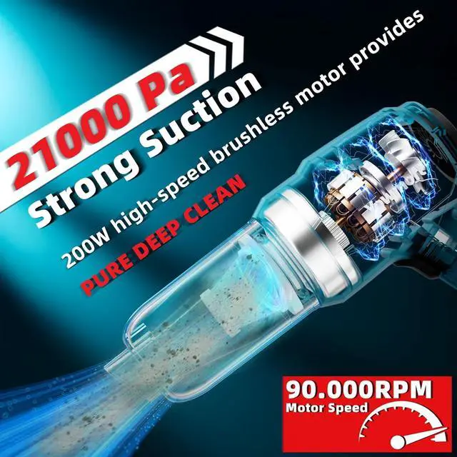 Alt view image 3 of 7 - 3 in 1 Handheld Car Vacuum Compatible with Makita 18V Battery with 21000pa Strong Suction, Handheld Vacuum Cordless & Blower with 200W Brushless Motor, Mini Vacuum Cleaner for Car, Home (No Battery)