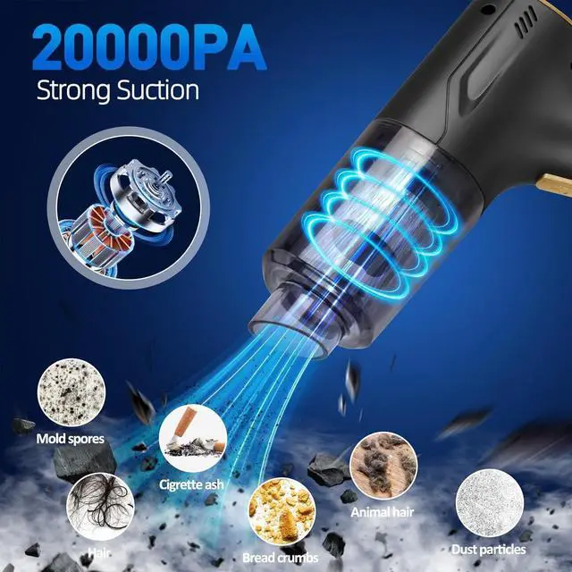 Alt view image 6 of 7 - Handheld Car Vacuum Cleaner Cordless, High-Power Brushless 20000PA Mini Hand Held Cleaner with 8 Multi-Functional Nozzle & 2 Replaceable Filters, Portable Vacuum Cleaner for Car Office Pet Hair