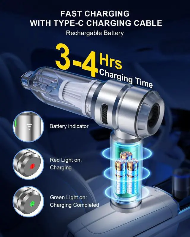 Alt view image 3 of 6 - Car Vacuum,3 Suction Modes,Portable Mini Cordless Cleaner with 21000pa Suction Power,Type-C Charge,Handheld Vacuum for Home,Car, Office Desk, Keyboards(Light Silver)