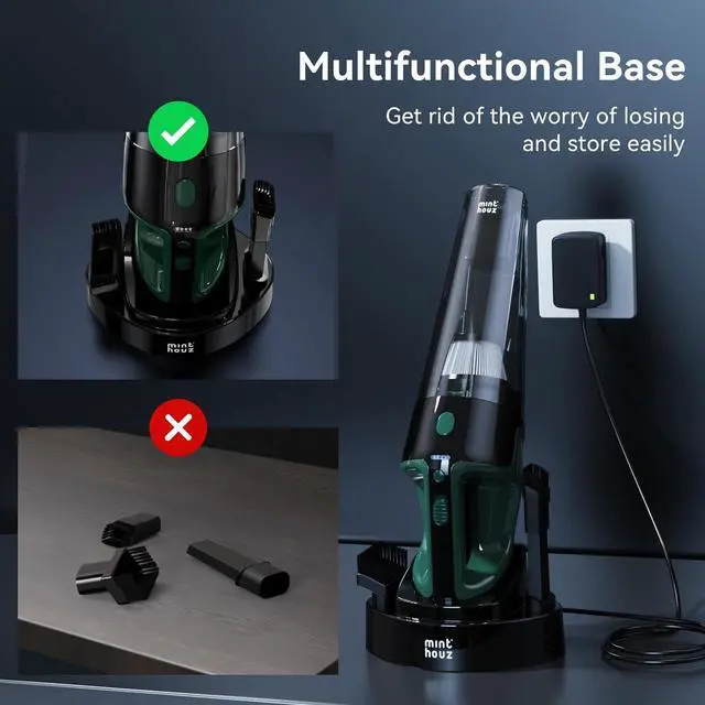 Alt view image 7 of 7 - Minthouz Handheld Vacuum Cordless, Strong Suction Car Vacuum Cleaner with LED Light, Long Runtime Hand Vacuum Cordless Rechargeable, Hand Held Vac with Charging Base for Home/Car/Pet/Office