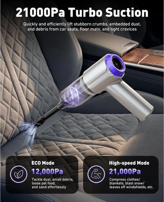 Alt view image 2 of 7 - Handheld Car Vacuum Cleaner Cordless with Brushless Motor, 21000PA High Power Mini Air Duster, 7 in 1 Keyboard Portable Vacuum Cleaner Dual Filters for Car, Home, Office, Pet