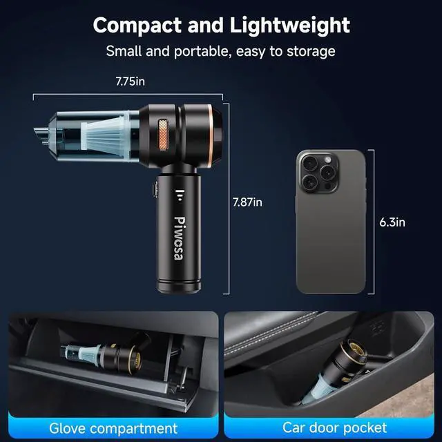 Alt view image 2 of 7 - Handheld Vacuum Cordless, Car Vacuum Cleaner with Brushless Motor, Strong Suction Vacuum & Compressed Air Dusters with LED Light, Wireless Mini Portable Hand Vacuum Blower for Home, Pet (Black)