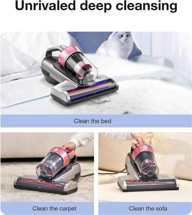Alt view image 6 of 6 - Jimmy Mattress Vacuum Cleaner, Bed Vacuum Cleaner with UV-C Light & Ultrasonic, 15Kpa Suction 500W Powerful Handheld Vacuums for Dust & Pet Hair with HEPA (BX5 Pro, Corded)