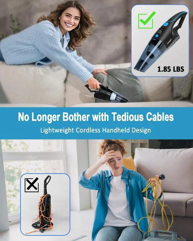 Alt view image 3 of 5 - Handheld Vacuum Cordless, 21000Pa Strong Suction with LED Light,1.85lbs Portable Small Car Vac, Cordless Handheld Vacuum Cleaner for Car, Office, Pet Hair