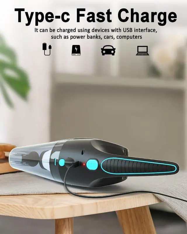Alt view image 5 of 5 - Handheld Vacuum Cordless, 21000Pa Strong Suction with LED Light,1.85lbs Portable Small Car Vac, Cordless Handheld Vacuum Cleaner for Car, Office, Pet Hair