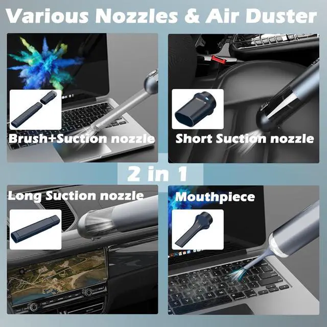 Alt view image 4 of 6 - TEZILON Car Vacuum Cleaner 18000Pa Powerful Suction HEPA Filter, Portable Cordless Handheld Vacuum Vehicle Home with LED Display Air Duster Rechargeable Lightweight Multi-Nozzles for Pet Hair Keyboard