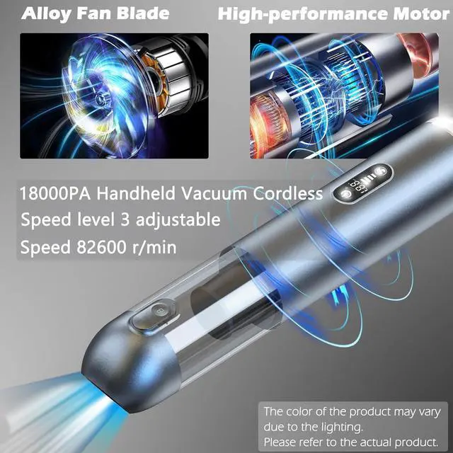 Alt view image 2 of 6 - TEZILON Car Vacuum Cleaner 18000Pa Powerful Suction HEPA Filter, Portable Cordless Handheld Vacuum Vehicle Home with LED Display Air Duster Rechargeable Lightweight Multi-Nozzles for Pet Hair Keyboard